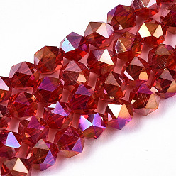 FireBrick Electroplate Transparent Glass Beads Strands, AB Color Plated, Faceted, Round, FireBrick, 6x5.5x5.5mm, Hole: 1mm, about 100pcs/strand, 22.44 inch(57cm)