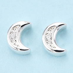 925 Sterling Silver Plated Brass Micro Pave Cubic Zirconia Beads, Moon, 925 Sterling Silver Plated, 8x6x3.8mm, Hole: 1mm