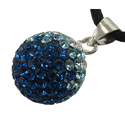 243_Capri Blue Austrian Crystal Charms, With Sterling Silver Clasps, Round, Capri Blue, 12mm, Hole: 3.5mm