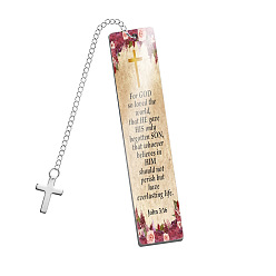 Tan Stainless Steel Rectangle with Bible Word Bookmarks with Cross Pendant for Book Lovers, Tan, 120x25mm