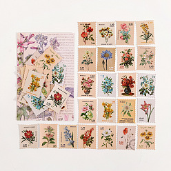 Flower 46Pcs 23 Styles Coated Paper Stickers, Stamp Shape Stickers for Scrapbooking, Planners, Flower Pattern, 40x30mm, 2pcs/style