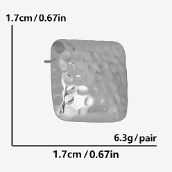 Серебро Элегантные 304 квадратные серьги-гвоздики из нержавеющей стали с текстурой, серебряные, 17x17 мм