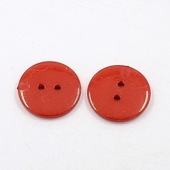 Dark Red Acrylic Sewing Buttons, Plastic Buttons for Costume Design, 2-Hole, Dyed, Flat Round, Dark Red, 15x2mm, Hole: 1mm