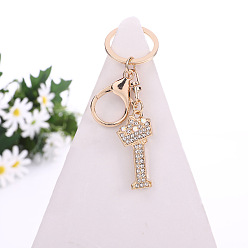 Letter I Crystal Rhinestone Initial Letter with Crown Pendant Keychains, with Light Gold Alloy Findings, Letter.I, 10~10.5cm, alphabet: 40~46x20~45mm