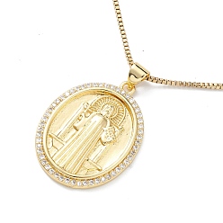 Oval Clear Cubic Zirconia Religion Pendant Necklace, Golden 304 Stainless Steel Jewelry for Women, Oval, 16.34 inch(41.5cm), Pendant: 30x22x2.5mm