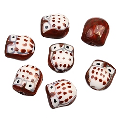 Coconut Brown Pearlized Handmade Porcelain Beads, Owl, Coconut Brown, 15x16mm, about 10pcs/bag