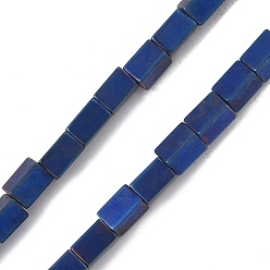со Синим Покрытием Гальванические нити синтетических магнитных гематитовых бусин, кубоид, с покрытием синим, 5x3x3 мм, отверстие : 1 мм, около 82~83 шт / нитка, 15.98~16.38'' (40.6~41.6 см)