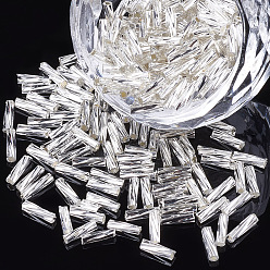 WhiteSmoke Glass Twist Bugle Beads, Silver Lined, WhiteSmoke, 6~7x1.5~2mm, Hole: 0.8mm, about 450g/bag