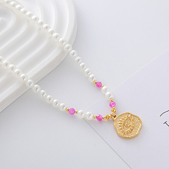 Evil Eye Модные 304 ожерелья с подвесками из нержавеющей стали, Ожерелья из искусственного жемчуга для женщин, реальный 18 k позолоченный, злые глаза, 15.35 дюйм (39 см)