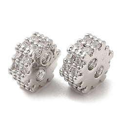 Platinum Brass Micro Pave Clear Cubic Zirconia Slide Charms, Gear, Platinum, 6.5x7.5x3mm, Hole: 1.6mm