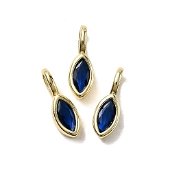 Синий Подвески из латуни с микропаве из кубических цирконий в форме конского глаза, стойки покрытие, долговечный, без кадмия и без свинца, золотые, синие, 12x4x3.5 мм, отверстие : 3x2 мм