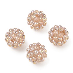Brown Opaque Acrylic Beads, Berry Besds, Round, with ABS Simulated Pearl, AB Color Plated, Brown, 20x19~19.5mm, Hole: 3mm