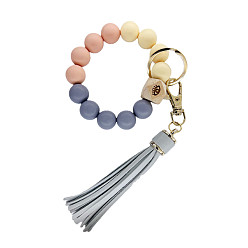 2 Colorful Silicone Bead Bracelet Keychain with PU Leather Tassel Pendant for Women