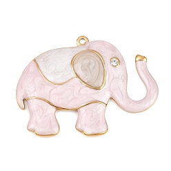 Pink 304 Подвески из нержавеющей стали с эмалью и прозрачными кубическими циркониями, Слон прелести, золотые, розовые, 45.5x61x5 мм, отверстие : 2 мм