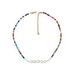 10699 Bohemian Style Colorful Pearl Necklace with Unique Shaped Beads for Women