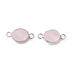 Pink 925 Sterling Silver Connector Charms, with Faceted Glass, Oval, Real Platinum Plated, Pink, 8.5x17.5x4.7mm, Hole: 2mm