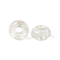 Clear Rondelle Resin European Beads, Large Hole Beads, with Glitter Powder and Platinum Tone Brass Double Cores, Clear, 13.5x8mm, Hole: 5mm
