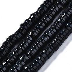 Noir Eau douce naturelle de coquillage perles brins, teint, Plat rond / disque, perles heishi, noir, 6x6x1~2.5mm, Trou: 1mm, Environ 201~208 pcs/chapelet, 15.20~15.43 pouce (38.6~39.2 cm)