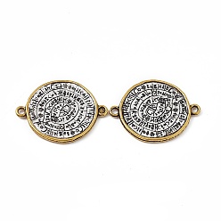 Antique Silver & Golden Tibetan Style Alloy Connector Charms, Flat Round Links with Word, Antique Silver & Golden, 30.5x23x1.8mm, Hole: 1.6mm