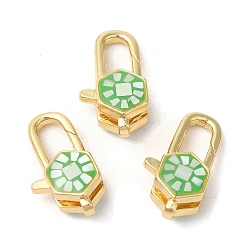 Зеленый Карабин-лобстеры, латунные, с эмалью и ракушкой, долговечный, без свинца и без кадмия, реальный 18 k позолоченный, шестиугольник, зелёные, 18x9.5x7 мм, отверстие : 1.5 мм