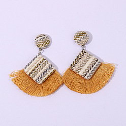 Yellow European and American Fashion Fringed Earrings for Women - Autumn/Winter Pendant Earrings.