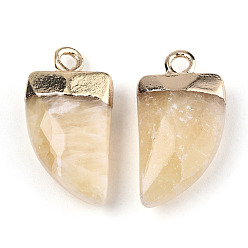 Topaz Jade Natural Topaz Jade Pendants, Top Light Gold Plated, with Iron Loop, Scabbard, Faceted, 20x10.5x5mm, Hole: 1.8mm