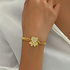 Paw Print Латунные браслеты-цепочки с микропаве из прозрачных кубических цирконий для женщин, золотые, отпечаток лапы, 8-1/4 дюйм (21 см)