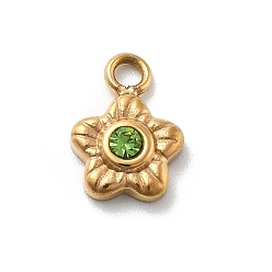 Перидот Цветок 304 из нержавеющей стали амулеты горный хрусталь, ионное покрытие (ip), реальный 14 k позолоченный, перидот, 9.5x7x2.5 мм, отверстие : 1.6 мм