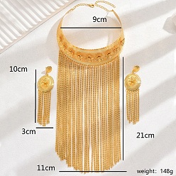 Золотой Железное колье-колье с преувеличенными кисточками и висячие серьги-гвоздики, комплекты украшений для банкетной свадьбы, золотые, ожерелье: внутренний диаметр 9 см, Серьги: 10 mm