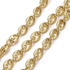 Golden Eco-Friendly Alloy Coffee Bean Chain, with Spool, Unwelded, Golden, Coffee Bean: 10x7x2.5mm, Link Ring: 6.5x1.5mm, 32.8 Feet(10m)/roll