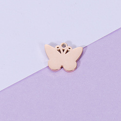 Розовое Золото 304 подвески из нержавеющей стали, очарование бабочки, розовое золото , 12x15 мм, отверстие : 1.4 мм