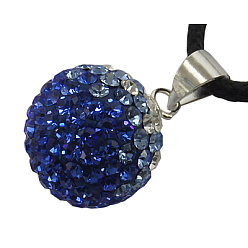 206_Sapphire Austrian Crystal Charms, With Sterling Silver Clasps, Round, Sapphire, 12mm, Hole: 3.5mm