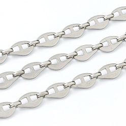 Stainless Steel Color 304 Stainless Steel Mariner Link Chains, Unwelded, with Spool, Stainless Steel Color, 13x7x1mm, 16.4 Feet(5m)/roll