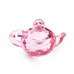 Pearl Pink Transparent Acrylic Pendants, Teapot, Pearl Pink, 24.5x33x17mm, Hole: 3mm, about 115pcs/500g