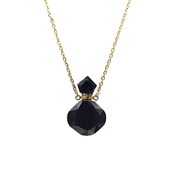 Obsidian Natural Obsidian Perfume Bottle Necklaces, with Golden Stainless Steel Chain, 23.62 inch(60cm)