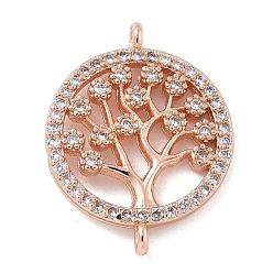 Розовое Золото Стойка покрытие латунь прозрачный кубический цирконий плоский круглый с деревянное соединение подвески, долговечный, без кадмия и без свинца, розовое золото , 19x15x2.5 мм, отверстие : 1.2 мм