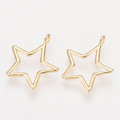 Real 18K Gold Plated Brass Pendamts, Nickel Free, Real 18K Gold Plated, Star, Golden, 15.5x14x1mm, Hole: 1mm