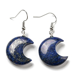 Ляпис-Лазурь Серьги с подвесками из натурального лазурита в форме полумесяца, серьги из платины и латуни с покрытием стойки, без кадмия и без свинца, 42x21 мм