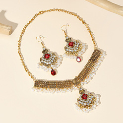 Red Retro Red Ruby Pearl Jewelry Set for Women, Middle Eastern Dubai Luxury Accessories
