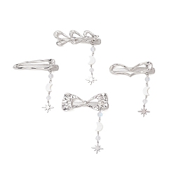 Платина Сплав зажимами волос, с синтетическими бусинами из лунного камня, натуральные бусины из пресноводных ракушек и стеклянные бусины, платина, 70.5~77 мм