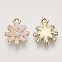 Pink Light Gold Plated Alloy Pendants, with Enamel, Flower, Pink, 17.5x14.5x3mm, Hole: 2mm