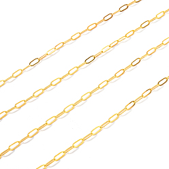 Golden Brass Paperclip Chains, Flat Oval, Drawn Elongated Cable Chains, Soldered, with Card Paper, Cadmium Free & Lead Free, Golden, 7.6x2.6x0.5mm, about 393.7 inch (10m)/card