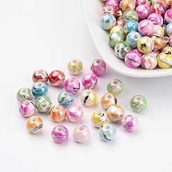 Mixed Color Mixed Color Round Chunky Bubblegum AB Color Wave Printed Acrylic Beads, 8mm, Hole: 2mm