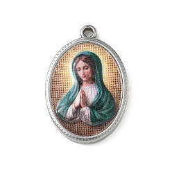 Нержавеющая Сталь Цвет 304 Подвески из нержавеющей стали с религиозным принтом, овал с подвесками в виде Девы Марии, цвет нержавеющей стали, 23.5x16x3 мм, отверстие : 1.8 мм