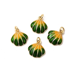 Морско-зеленый Латунь эмаль прелести, с целью перехода в кольце, формы раковины, долговечный, без свинца и без кадмия, реальный 18 k позолоченный, стойки покрытие, цвета морской волны, 11.5x12x3 мм, отверстие : 2 мм