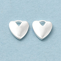 925 Sterling Silver Plated Brass Charms, Cadmium Free & Lead Free, Heart Charm, 925 Sterling Silver Plated, 6x6x1mm, Hole: 1mm
