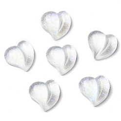 Clear Translucent Resin Cabochons, Glitter Heart, Clear, 15.5x16x6.5mm