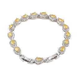 Желтый Теннисные браслеты из платиновой латуни с микропаве из кубических цирконий, браслеты для женщин, слеза, со стеклом и застежками для часового ремешка, желтые, 8-5/8x1/4 дюйм (22x0.75 см)