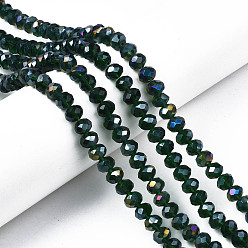 Dark Green Electroplate Glass Beads Strands, AB Color Plated, Faceted, Rondelle, Dark Green, 8x6mm, Hole: 1mm, about 65~68pcs/strand, 15.7~16.1 inch(40~41cm)