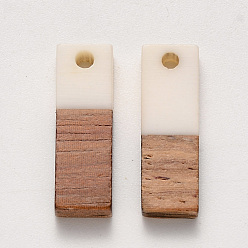 White Resin & Walnut Wood Pendants, Rectangle, White, 20x6.5x3mm, Hole: 1.8mm